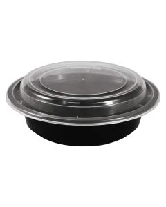 Microwaveable Round Container with Lid - 24oz, Black (Pack of 150pcs)